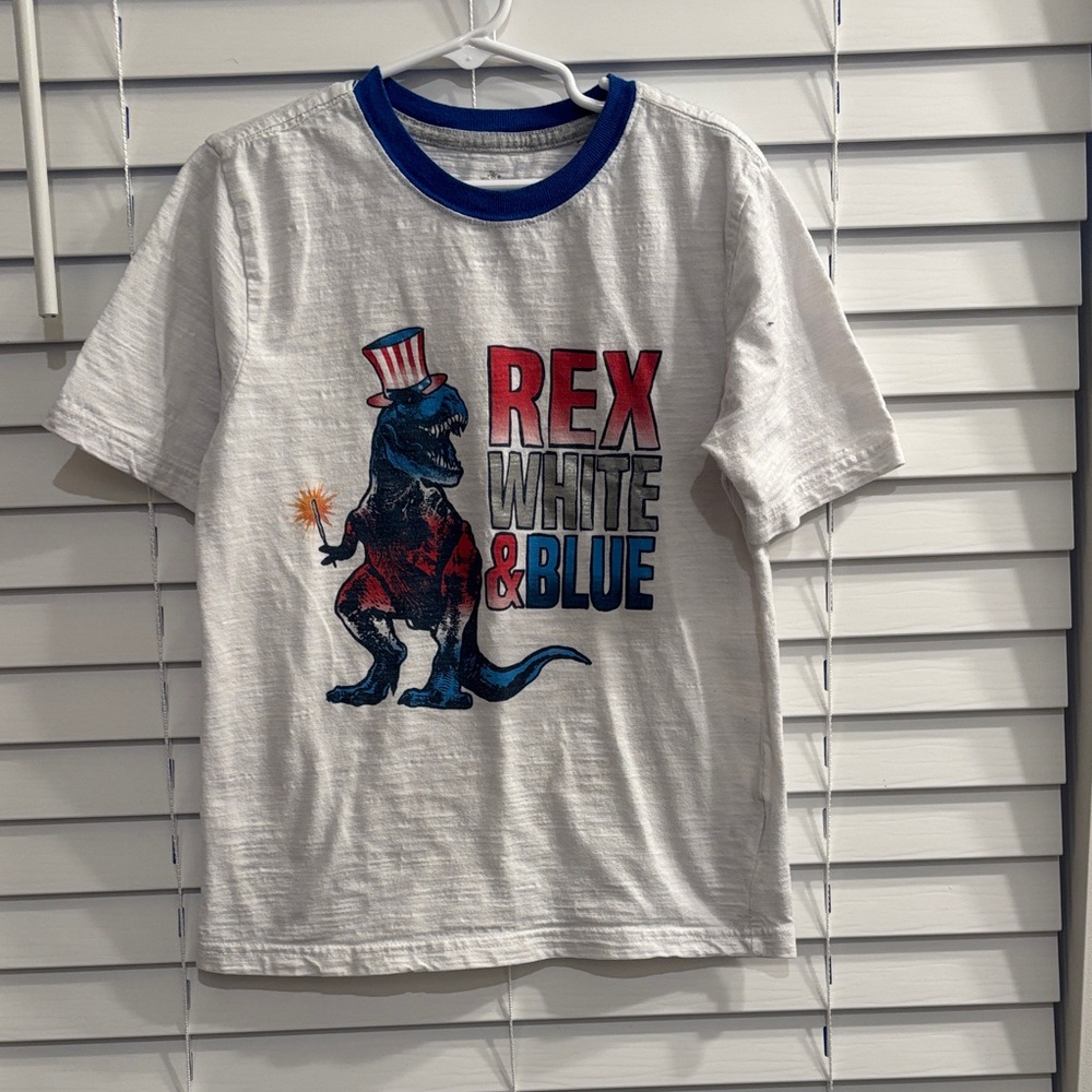 Patriotic Dinosaur Kids T-Shirt - White & Blue